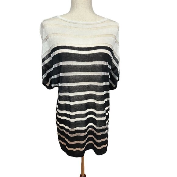 Chico's Shirt Size 0 Small NWT Travelers Stripe Dolman Top Black/White Oversized - Picture 1 of 15